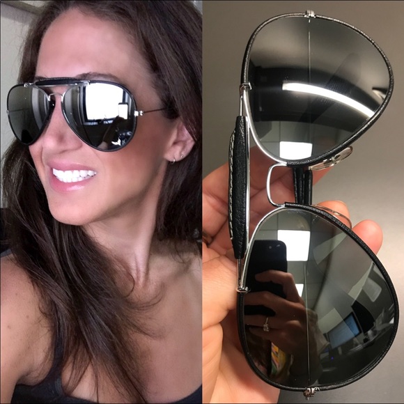 Vintage B&L Ray Ban 62mm Black Leather DGM Mirror Aviator Sunglasses - Picture 4 of 16